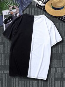 Manfinity Homme 男士手掌圖案撞色T恤 - 黑與白 - 查看 2