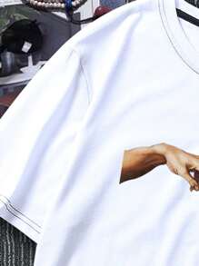 Manfinity Homme 男士手掌圖案撞色T恤 - 黑與白 - 查看 4