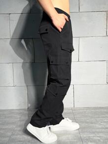 Manfinity EMRG Men Flap Pocket Drawstring Waist Cargo Trousers - Black - View 7