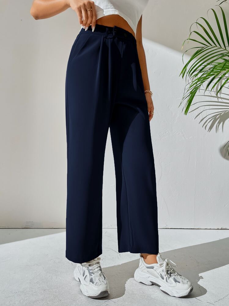 SHEIN PETITE Pantalon taille haute avec détail de poche - Bleu marine - Voir 3