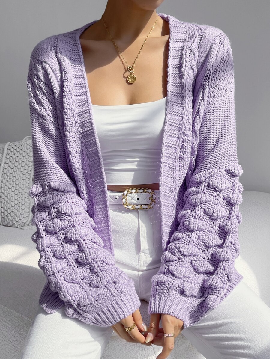 SHEIN Unity Cable Knit Drop Shoulder Duster Cardigan - Lilac Purple - View 1