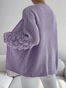 SHEIN Unity Cable Knit Drop Shoulder Duster Cardigan - Lilac Purple - View 2