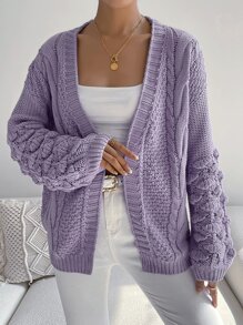 SHEIN Unity Cable Knit Drop Shoulder Duster Cardigan - Lilac Purple - View 3