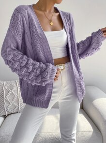 SHEIN Unity Cable Knit Drop Shoulder Duster Cardigan - Lilac Purple - View 4