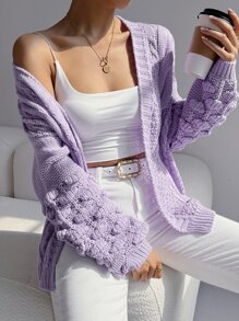 SHEIN Unity Cable Knit Drop Shoulder Duster Cardigan - Lilac Purple - View 5