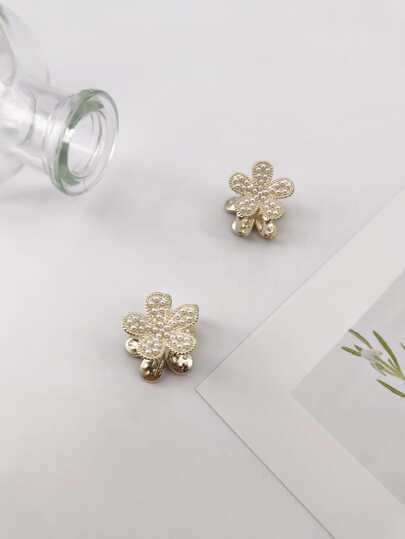 2入組假珍珠裝飾花朵設計髮卡,休閒日常使用