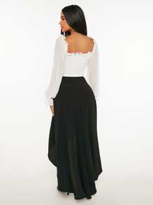 SHEIN PETITE Solid High Low Hem Skirt - Black - View 2