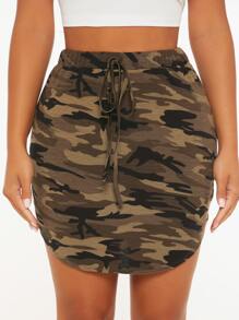 SHEIN PETITE Camo Print Knot Front Bodycon Skirt - Multicolor - View 4