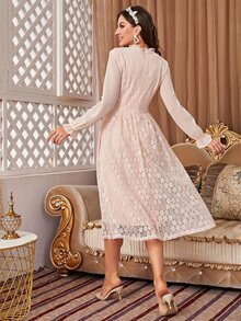 荷葉袖蕾絲覆蓋洋裝不附腰帶 - 淺粉色 - 查看 2