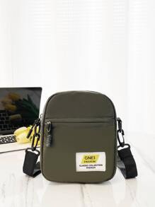 高中生 大学新生 多功能单肩包 单肩包 休闲包 迷你男士字母贴花装饰 方形包，手提包 旅行、大学、户外、运动、通勤书包 斜挎包 单肩包 侧包 简约帆布包 学校包 男士随身单肩包 男包 斜挎包 侧包 返校 学校用品 秋季邮差包 男士包 圆筒包 复古款 万圣节 圣诞节 - 軍綠色 - 查看 5