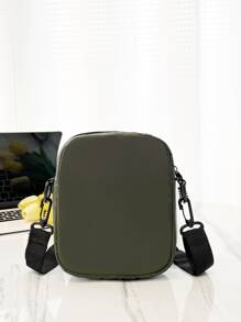 高中生 大学新生 多功能单肩包 单肩包 休闲包 迷你男士字母贴花装饰 方形包，手提包 旅行、大学、户外、运动、通勤书包 斜挎包 单肩包 侧包 简约帆布包 学校包 男士随身单肩包 男包 斜挎包 侧包 返校 学校用品 秋季邮差包 男士包 圆筒包 复古款 万圣节 圣诞节 - 軍綠色 - 查看 2