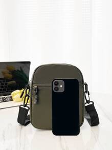 高中生 大学新生 多功能单肩包 单肩包 休闲包 迷你男士字母贴花装饰 方形包，手提包 旅行、大学、户外、运动、通勤书包 斜挎包 单肩包 侧包 简约帆布包 学校包 男士随身单肩包 男包 斜挎包 侧包 返校 学校用品 秋季邮差包 男士包 圆筒包 复古款 万圣节 圣诞节 - 軍綠色 - 查看 3