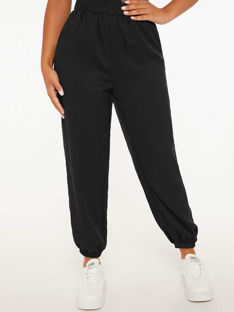 SHEIN PETITE Solid Elastic Waist Joggers