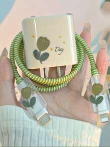 5 cái 1.4M Bộ bảo vệ cáp dữ liệu in hoa - màu xanh lá - Xem 4