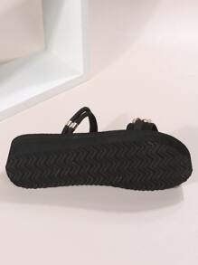 Chain Decor Multi-way Wear Slingback Flatform Sandals - Black - View 3