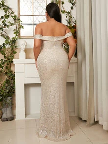 seomiscky Đầm Plus Size Dây kéo Tách cao màu trơn Hấp dẫn - Rượu sâm banh - Xem 2