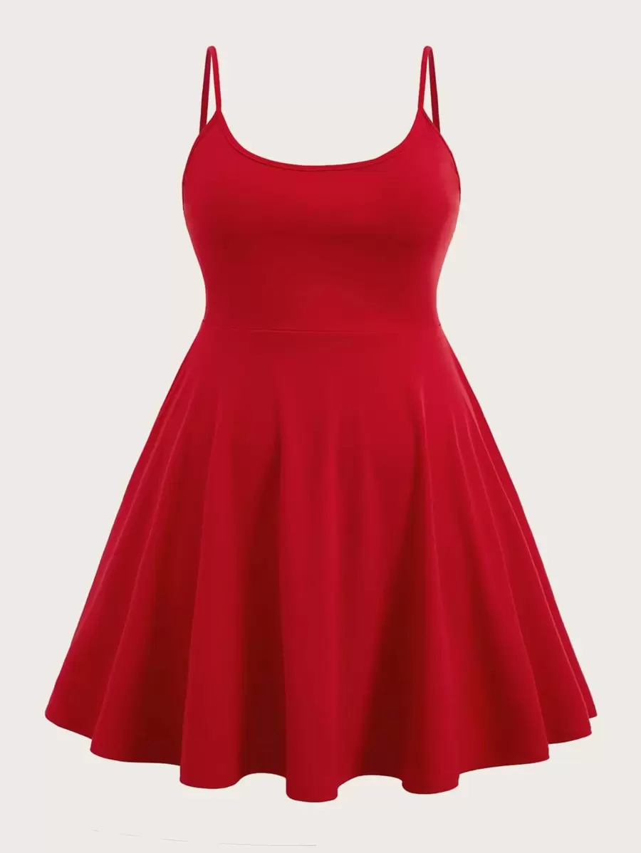 SHEIN EZwear Valentine's Day,Plus Solid Cami Dress - Red - View 1