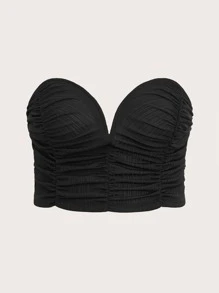 SHEIN ICON áo nữ kích thước lớn Xù màu trơn Gợi cảm - màu đen - Xem 1