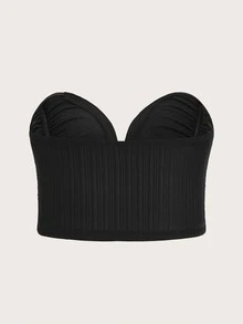 SHEIN ICON áo nữ kích thước lớn Xù màu trơn Gợi cảm - màu đen - Xem 2