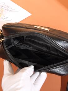 迷你金屬裝飾幾何格紋絎縫方形包 - 黑色 - 查看 5