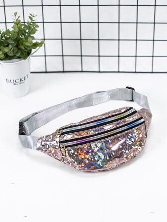 Holographic Double Zipper Waist Bag