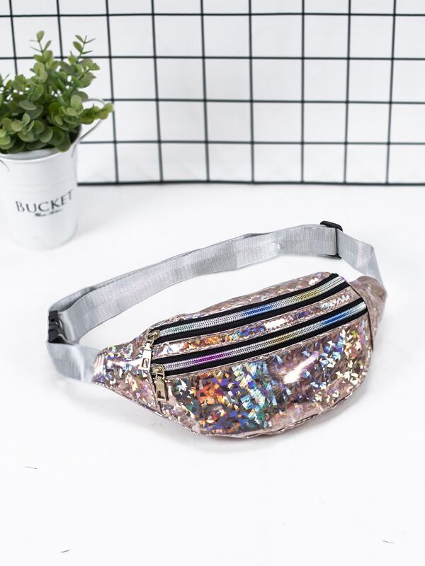 Holographic Double Zipper Waist Bag