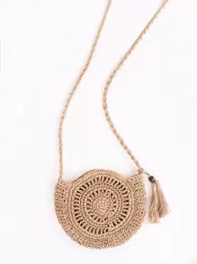 Tassel Decor Straw Bag, Wicker Bag - Khaki - View 1