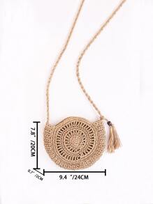 Tassel Decor Straw Bag, Wicker Bag - Khaki - View 3