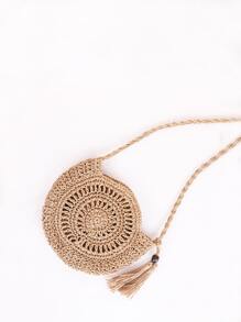 Tassel Decor Straw Bag, Wicker Bag - Khaki - View 4