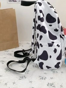 牛印花背包帶鉛筆盒書包適合畢業生、青少年女孩、新生、大二、大三和高中、大學和高中，非常適合戶外、旅行和返校 - 白色 - 查看 4