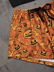 萬聖節南瓜&標語圖案前繫帶睡衣套裝 - 彩色 - 查看 4