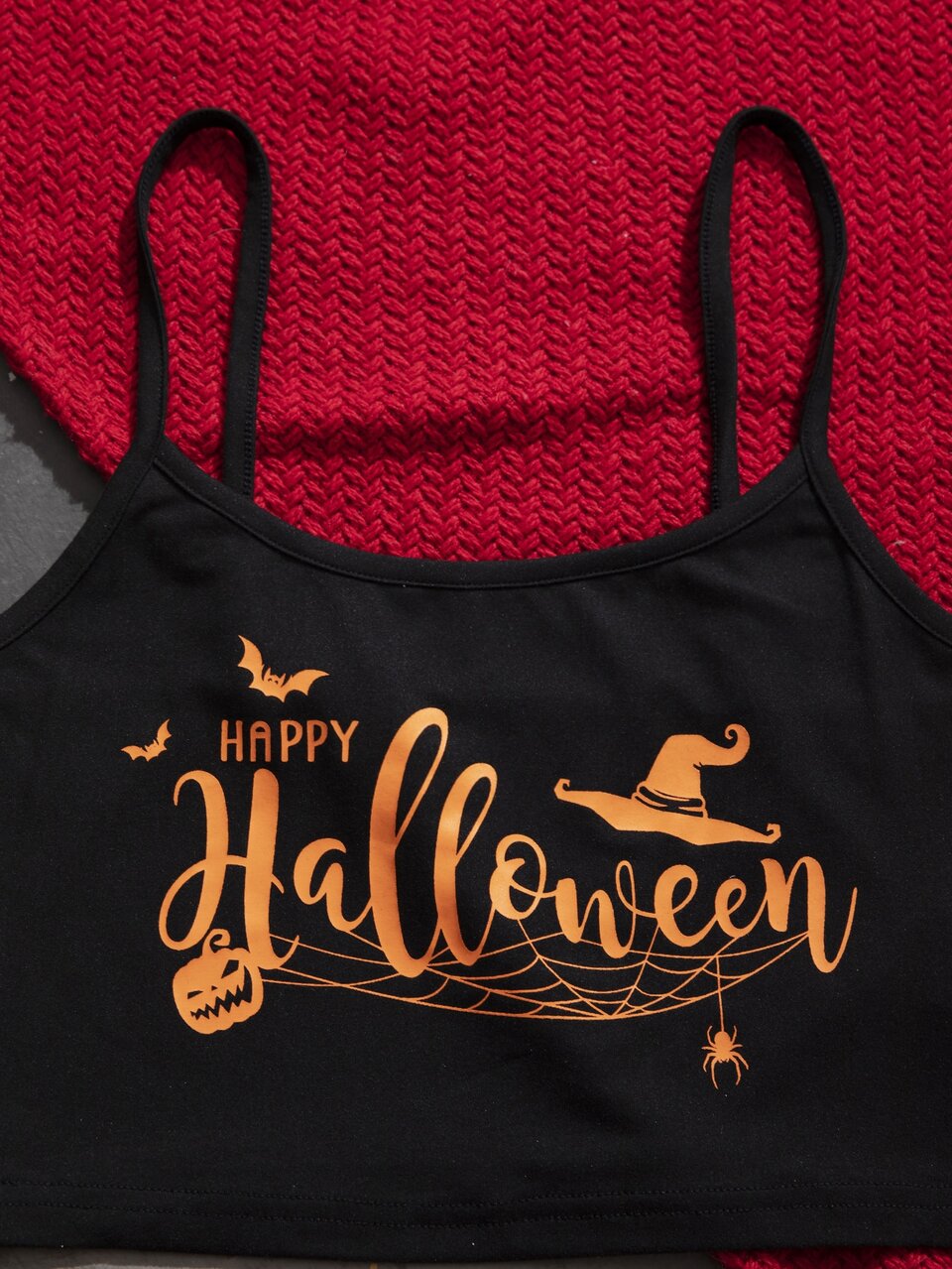Halloween Pumpkin & Slogan Graphic Tie Front PJ Set