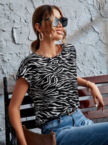 SHEIN LUNE Zebra Stripe Batwing Sleeve Blouse