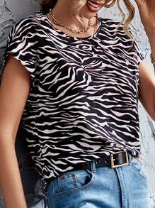 SHEIN LUNE Zebra Stripe Batwing Sleeve Blouse