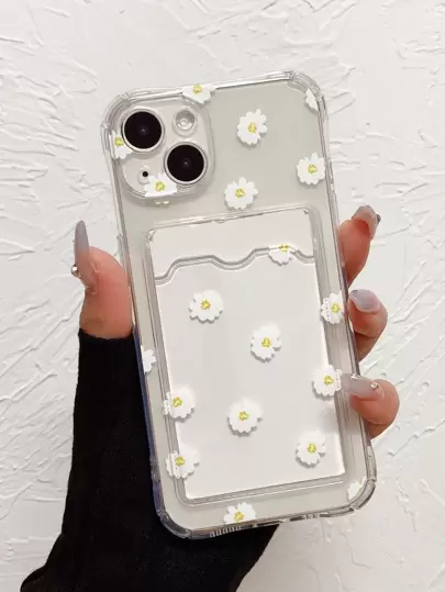 花卉透明卡槽手機殼相容 iPhone15/15Plus/15Pro/15Promax