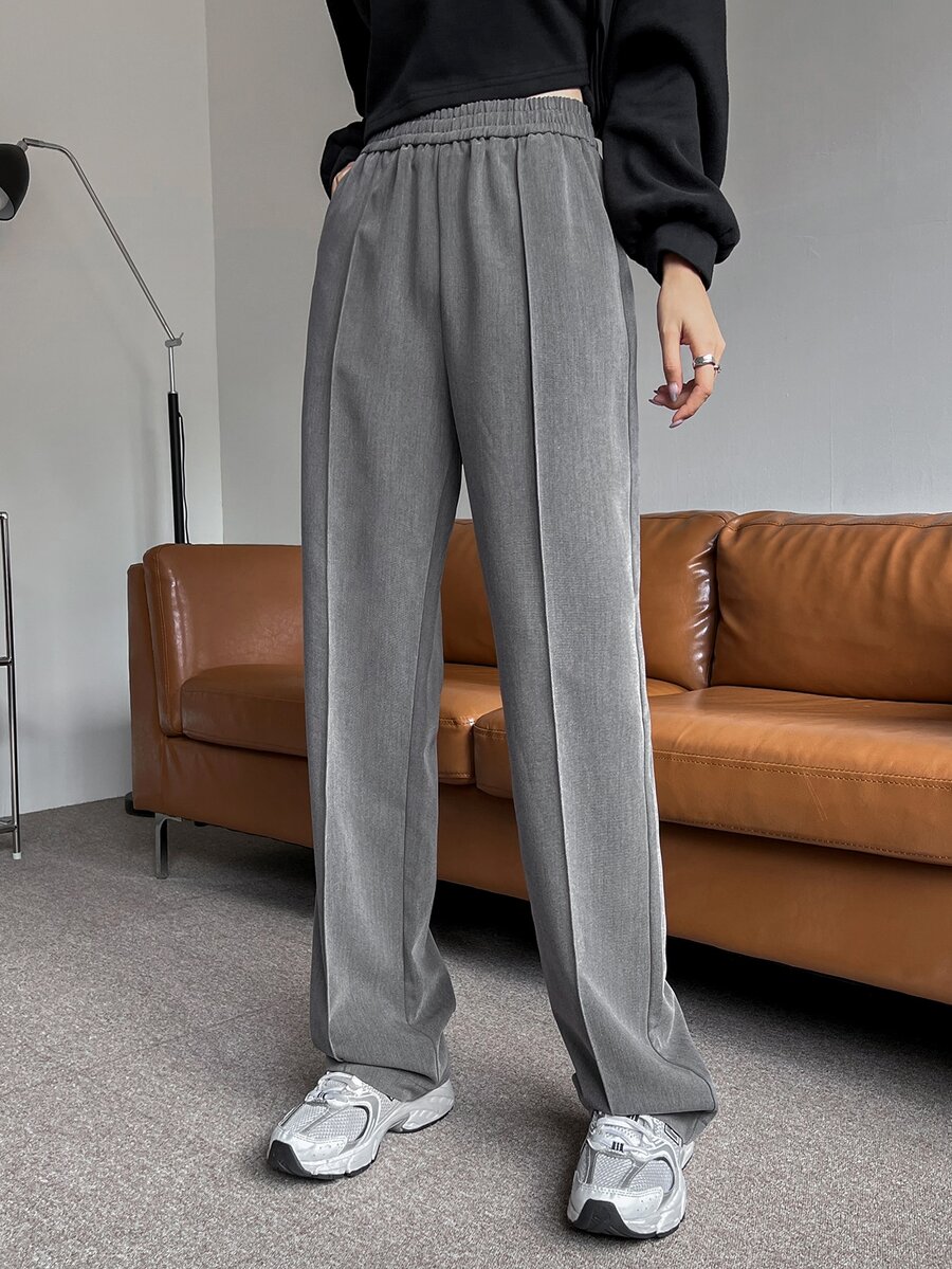 DAZY High Waist Seam Detail Trousers - Grey - View 1