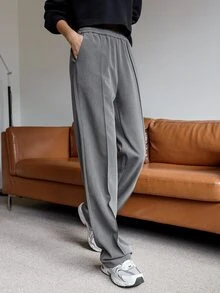 DAZY High Waist Seam Detail Trousers - Grey - View 6