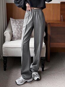 DAZY High Waist Seam Detail Trousers - Grey - View 7