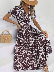 All Over Floral Print Shirred Dress - Multicolor - View 1