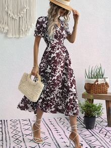 All Over Floral Print Shirred Dress - Multicolor - View 3