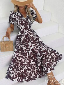 All Over Floral Print Shirred Dress - Multicolor - View 5