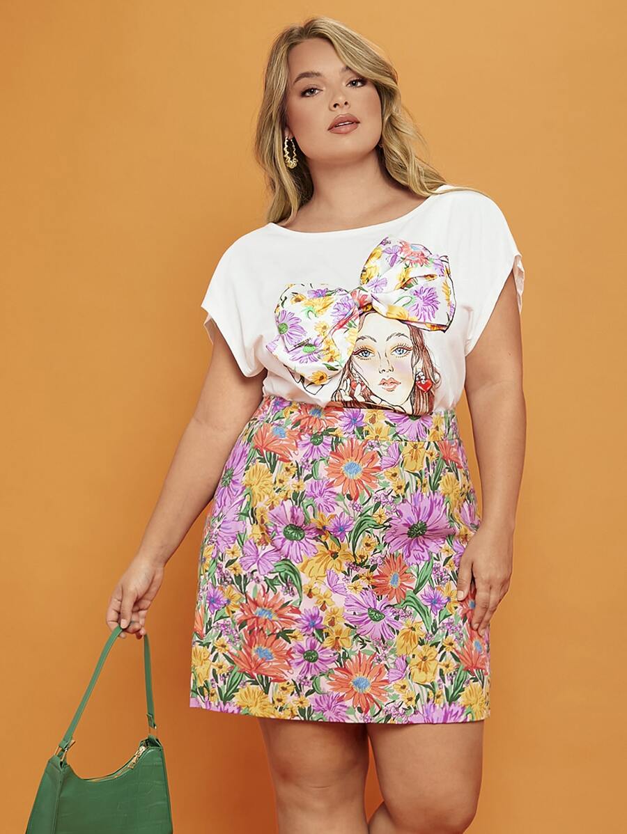SHEIN VCAY Plus Floral Print Skirt