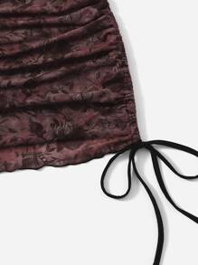 ROMWE Hippie 蝴蝶和雛菊圖案抽繩連衣裙 - 鏽棕色 - 查看 4