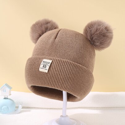 1個 赤ちゃん用 ダブル ポンポン ニットハット ラベル ピン 保温 冬