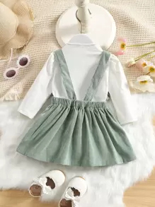 嬰兒木耳邊T恤和花卉刺繡背帶裙 - 彩色 - 查看 2