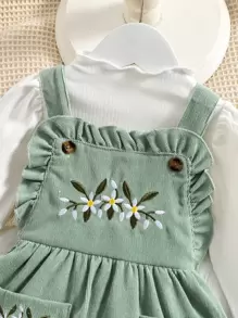 嬰兒木耳邊T恤和花卉刺繡背帶裙 - 彩色 - 查看 4