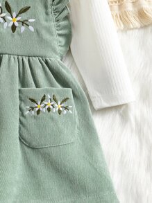 嬰兒木耳邊T恤和花卉刺繡背帶裙 - 彩色 - 查看 5