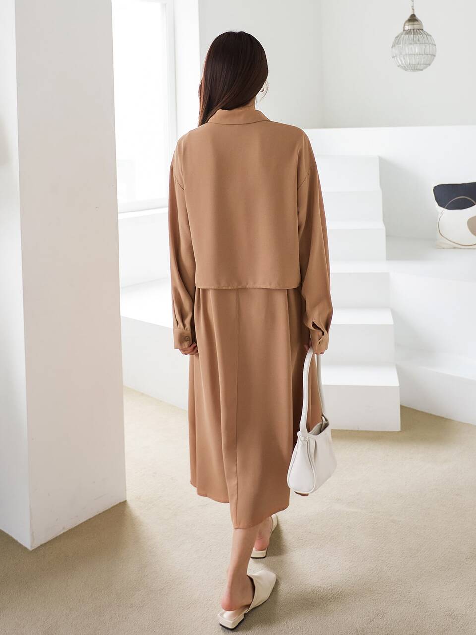 Solid Button Front Shirt & Cami Dress, Women Two Pieces Sets,Fall Clothes Lounge Sets For Women