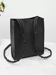 Mini Braided Detail Square Bag - Black - View 2