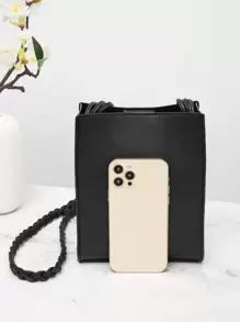 Mini Braided Detail Square Bag - Black - View 5